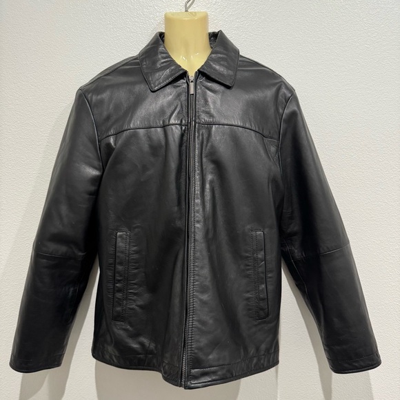 Perry Ellis Portfolio Lambskin Black Leather Jacket Size L Full Zipper Front - Picture 7 of 10